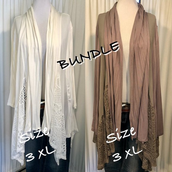 Bundle of two La Vanya Lace Cardigans in ivory & tan Sz 3XL - Picture 1 of 13